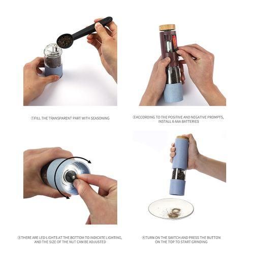 Wheat Straw Electric Salt Pepper Grinder Set LED