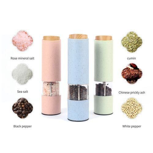 Wheat Straw Electric Salt Pepper Grinder Set LED