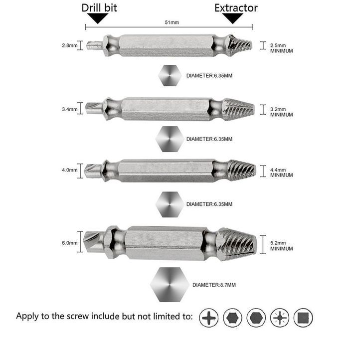 4Pcs Damaged Screw Extractor Set