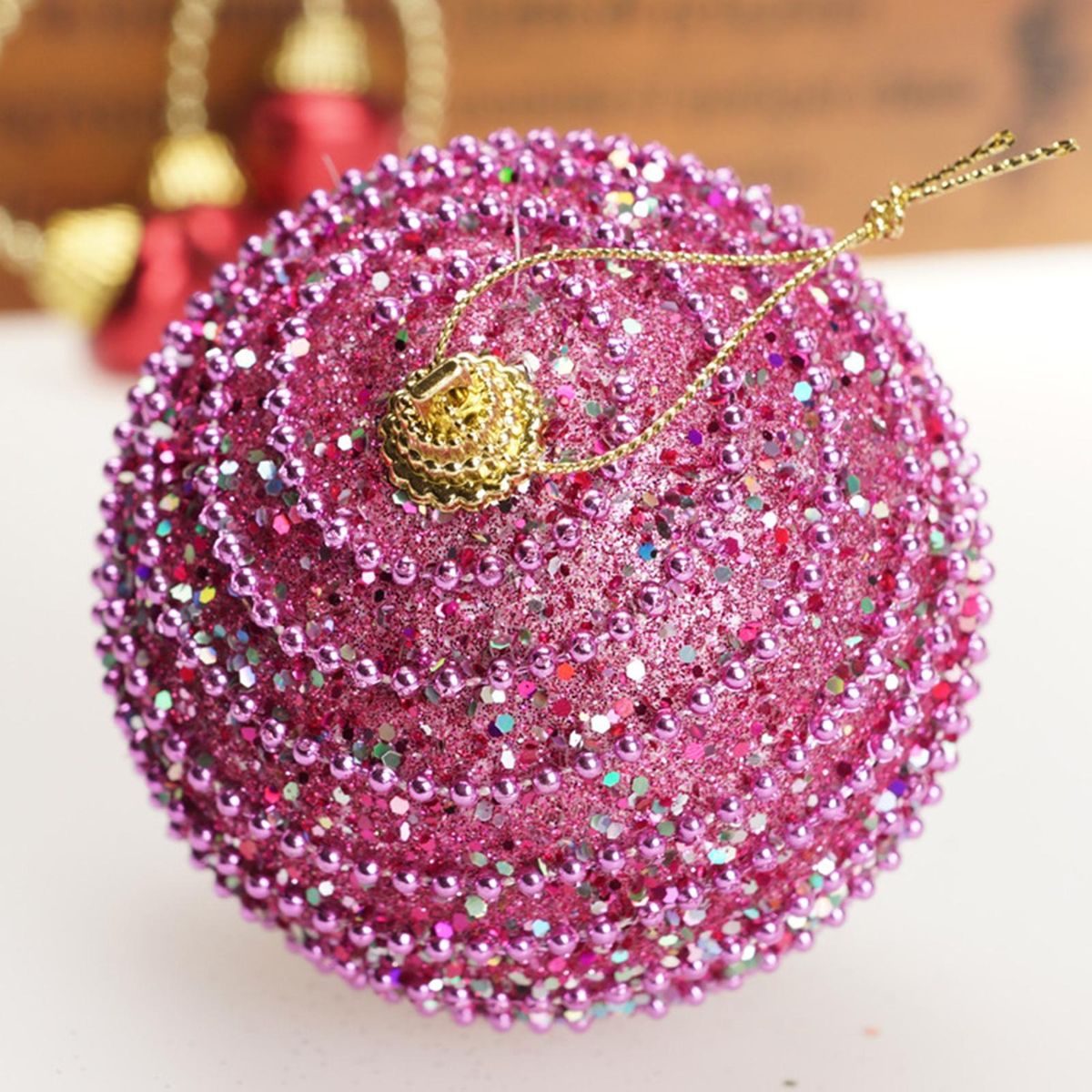 Christmas Ball Glitter Powder Christmas Tree Ball Hanging Decoration Rose Red
