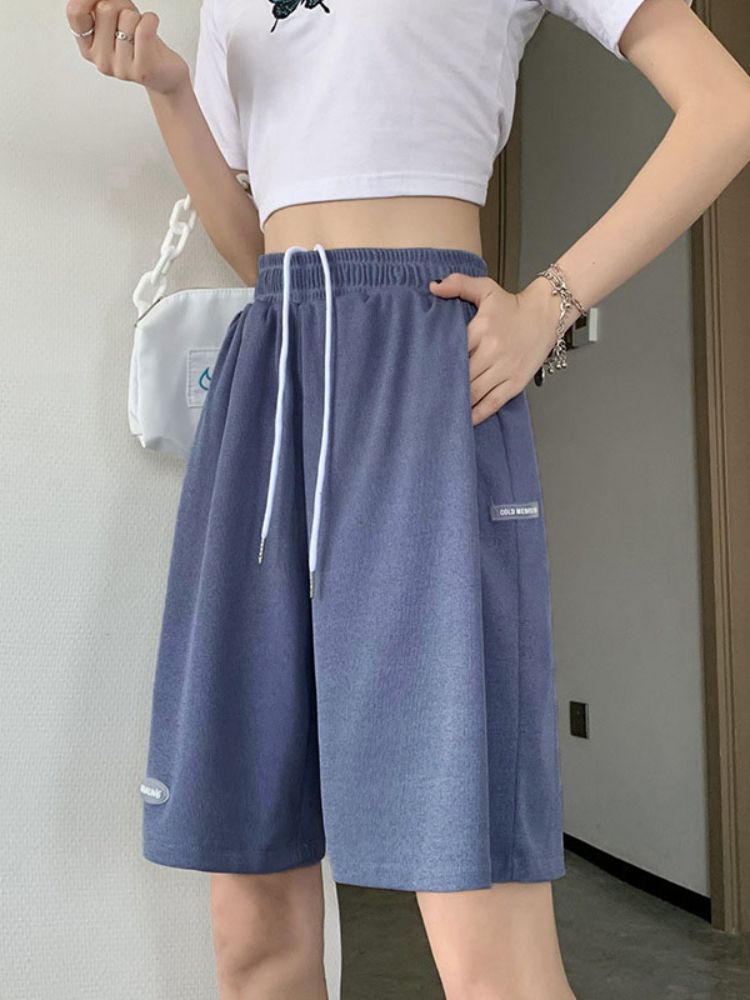 (Blue)2023 Hot Summer Casual Ice Silk Biker Shorts Women Plus Size High Waist Loose Shorts Short SweatPants Streetwear Womens Shorts SMA
