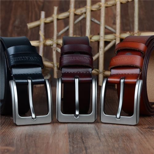 Cowather Cowhide Genuine Leather Belts For Men Strap Male Pin Buckle Vintage Jeans Belt 100-150 Cm