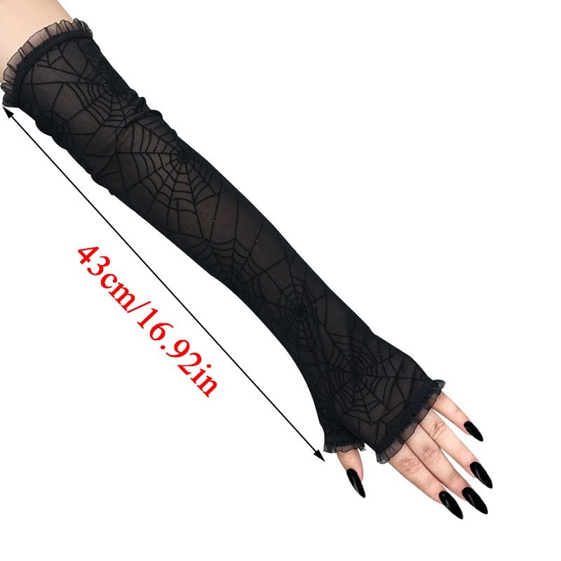 Women Half Finger Gloves New Black Lace Gloves Spider Web P