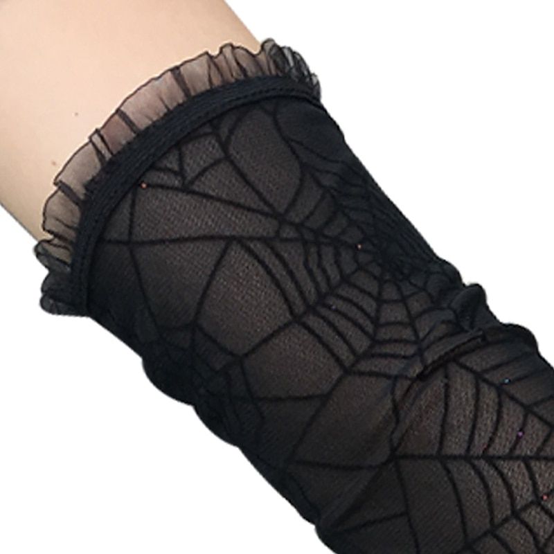 Women Half Finger Gloves New Black Lace Gloves Spider Web P