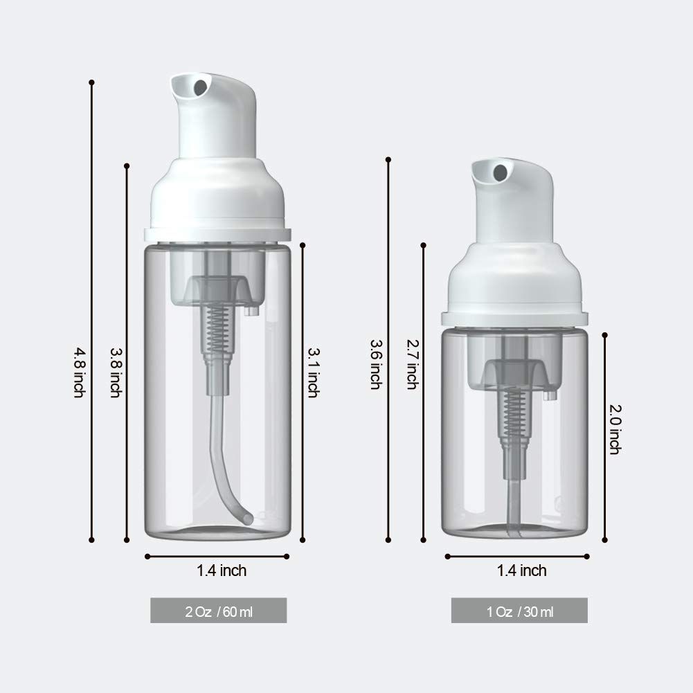1pc Small Foam Dispenser Plastic Pump Bottles Mini Empty Soap Refillable Bottle For Travel Cleaning Cosmetics Packaging 30/60ml(#Transparent)