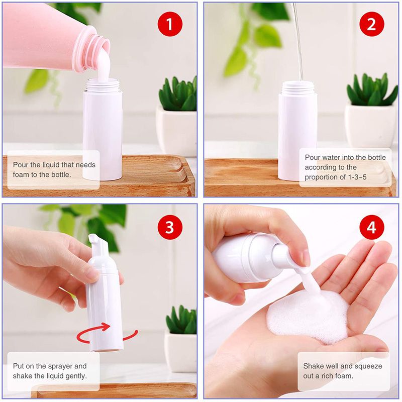 1pc Small Foam Dispenser Plastic Pump Bottles Mini Empty Soap Refillable Bottle For Travel Cleaning Cosmetics Packaging 30/60ml(#Transparent)