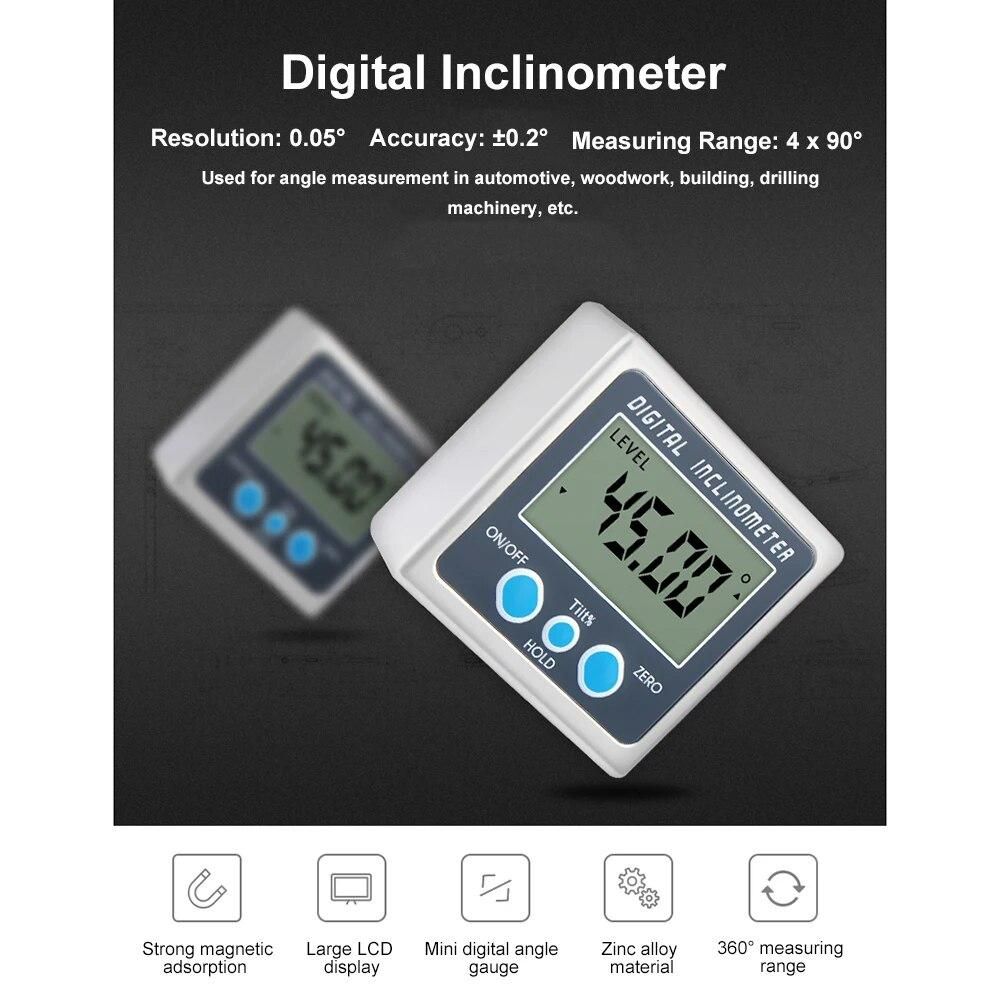 Multi-functional Digital Inclinometer Zinc Alloy Shell 360 degree Electronic Protractor Mini Digital Angle Gauge with Magnet