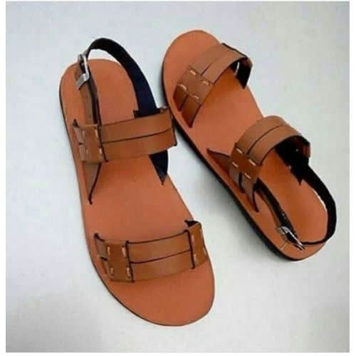 Men's Sandals With Thread Details - Brown