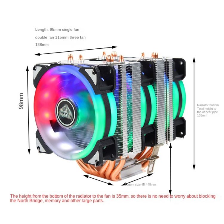 2 Copper Tube CPU Radiator Without Light 3-pin Double Fan 2 Tube Without Light 3-pin Double Fan
