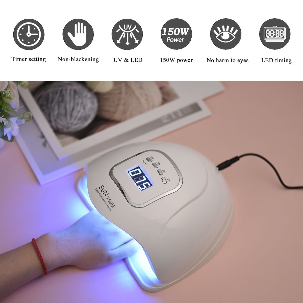 150W UV LED Nail Lamp Nail Dryer With Smart Sensor 4 Timers Setting LCD Screen For Curing Fingernails Toenails Home Salon