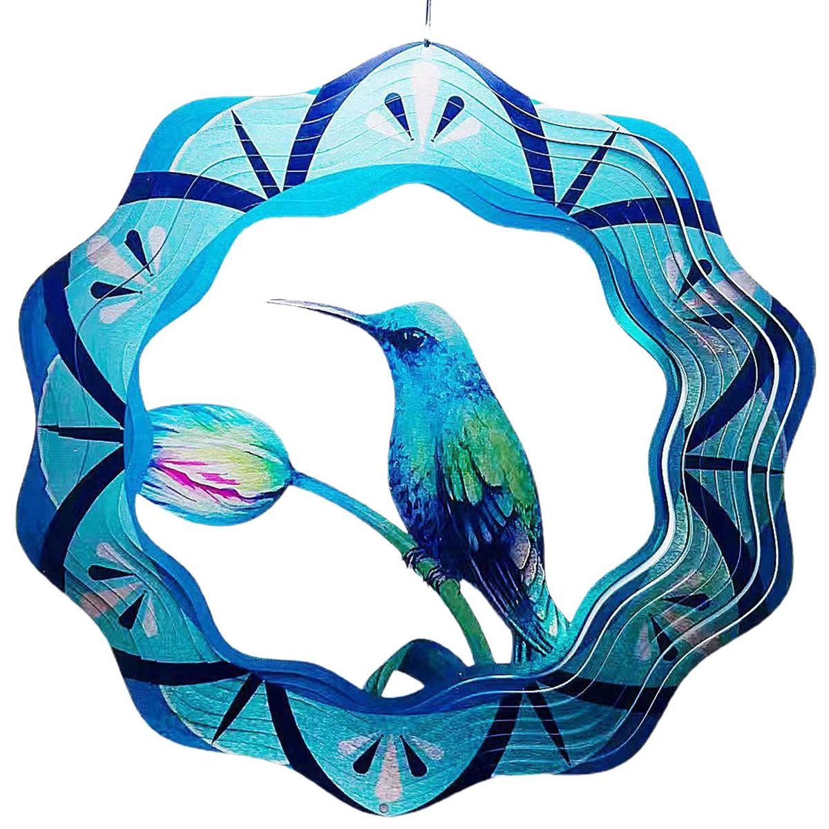 Garden Wind Chime Hummingbird Wind Spinner Metal for Indooroutdoor Blue