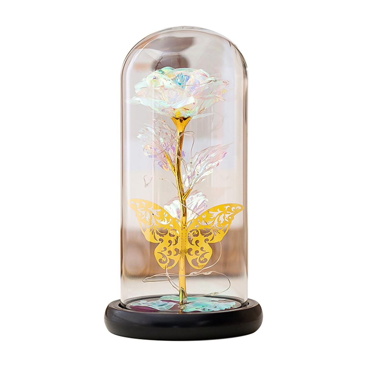 Glass Rose Flower LED Colorful Light Rose in Glass Forever Rose Flower Present for Women Mother's Day Valentine Romantic Wedding Home Party Festivals Anniversary Christmas Eve