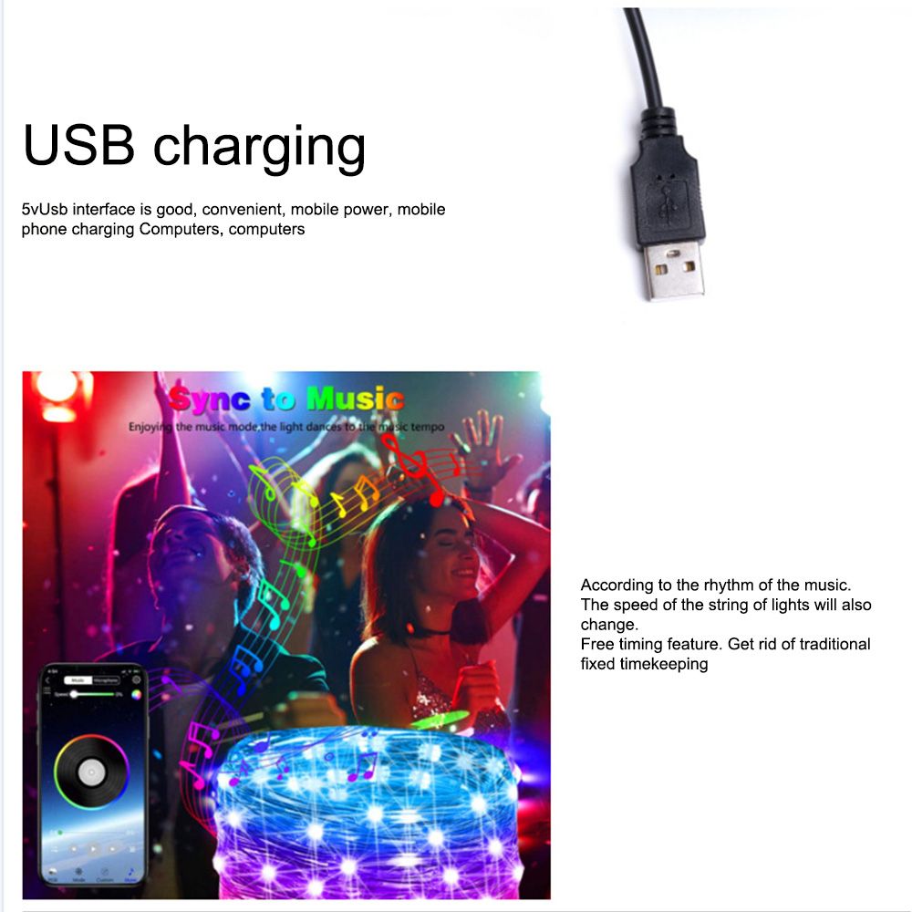String Lights USB Powered Changing Twinkle 7 FT 20 LED