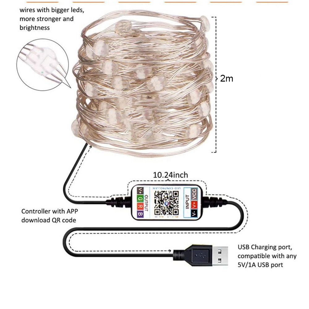 String Lights USB Powered Changing Twinkle 7 FT 20 LED