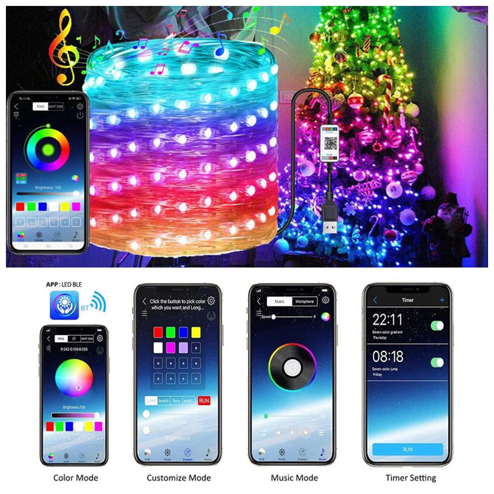 String Lights USB Powered Changing Twinkle 7 FT 20 LED