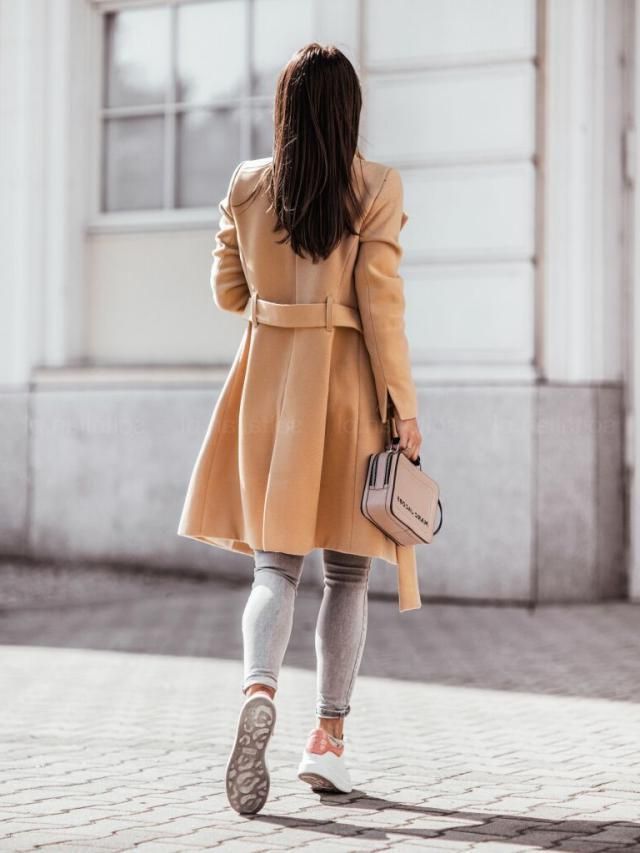 Women's Felt Trench Coat Single Breasted Lapel Collar Winter Long Jacket