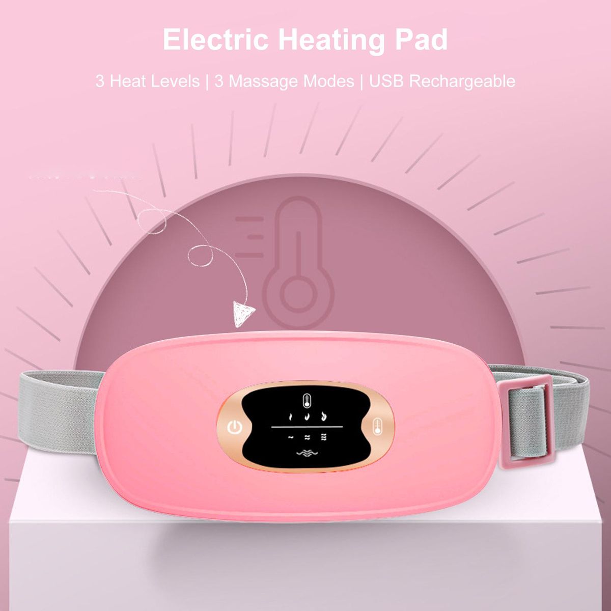 Portable Cordless Heating Pad Belt Electric Waist Belt Device for Women Waist Massager Stomach Waist Belly Uterus Warming Belt 3 Heat Levels and 3 Massage Modes USB Rechargeable