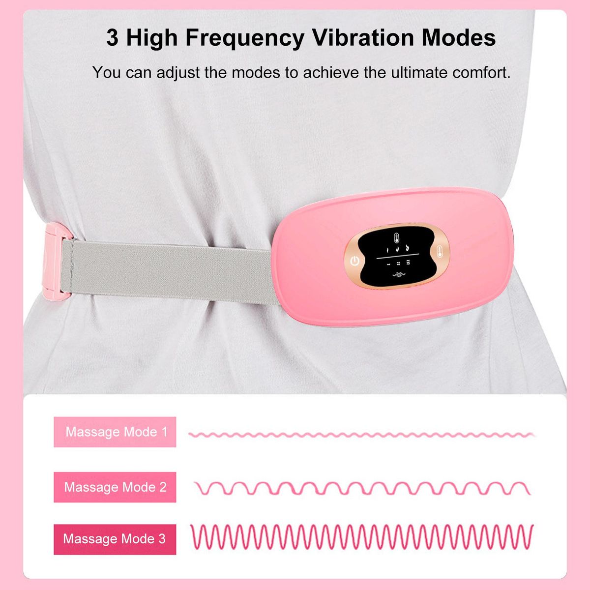 Portable Cordless Heating Pad Belt Electric Waist Belt Device for Women Waist Massager Stomach Waist Belly Uterus Warming Belt 3 Heat Levels and 3 Massage Modes USB Rechargeable
