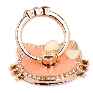 Cat Designed Magnet Silver Stone Ring Phone Holder- Black Gold