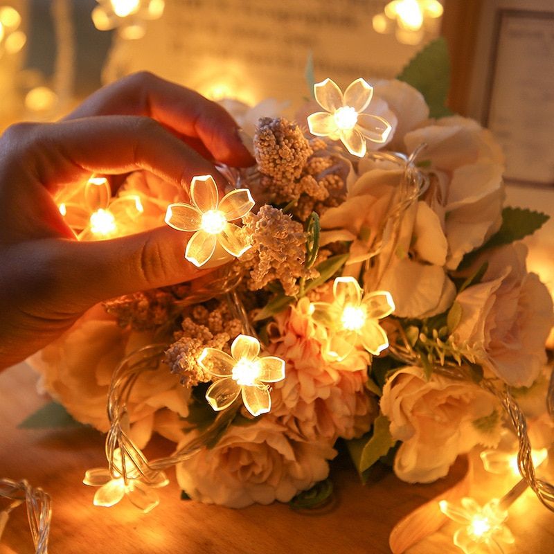 Cherry Blossom String Fairy Lights Outdoor Lights Gard Festoon Led Light Crystal Flowers For Indoor Wedding Christmas Decors--White--3m 20Led