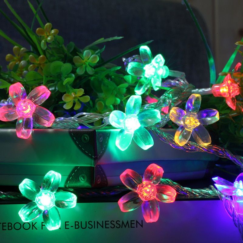Cherry Blossom String Fairy Lights Outdoor Lights Gard Festoon Led Light Crystal Flowers For Indoor Wedding Christmas Decors--White--3m 20Led