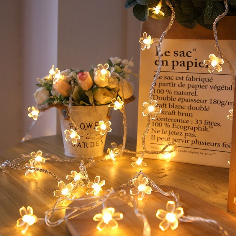 Cherry Blossom String Fairy Lights Outdoor Lights Gard Festoon Led Light Crystal Flowers For Indoor Wedding Christmas Decors--White--3m 20Led