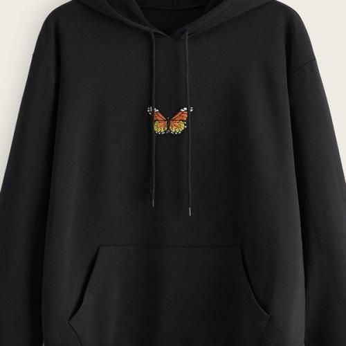 Black Hoodie With Butterfly Print