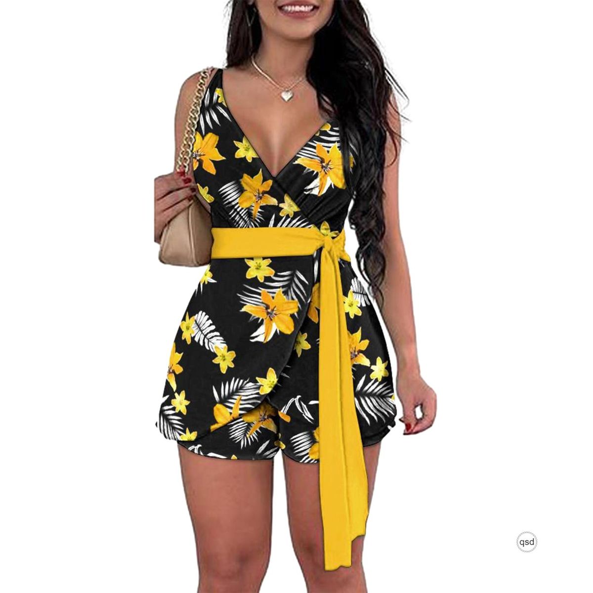 Summer V-neck Shorts Two Piece Suit With Belt Soft