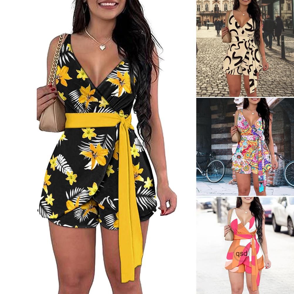 Summer V-neck Shorts Two Piece Suit With Belt Soft