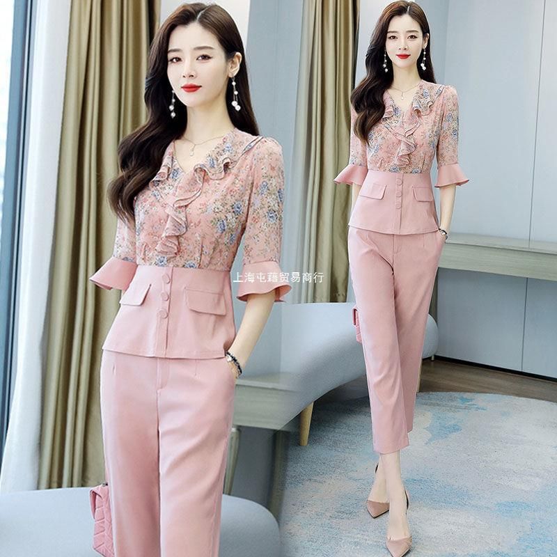 2023 Suit Summer New Women's Korean-Style Waist-Tight Temperament and Capable Goddess Temperament Skinny Pants Two-Piece Suit