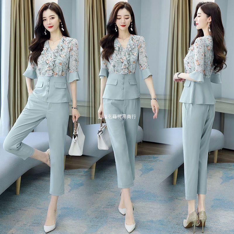 2023 Suit Summer New Women's Korean-Style Waist-Tight Temperament and Capable Goddess Temperament Skinny Pants Two-Piece Suit