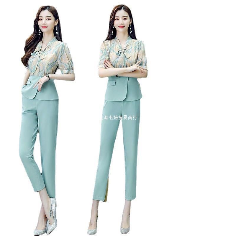 2023 Suit Summer New Women's Korean-Style Waist-Tight Temperament and Capable Goddess Temperament Skinny Pants Two-Piece Suit