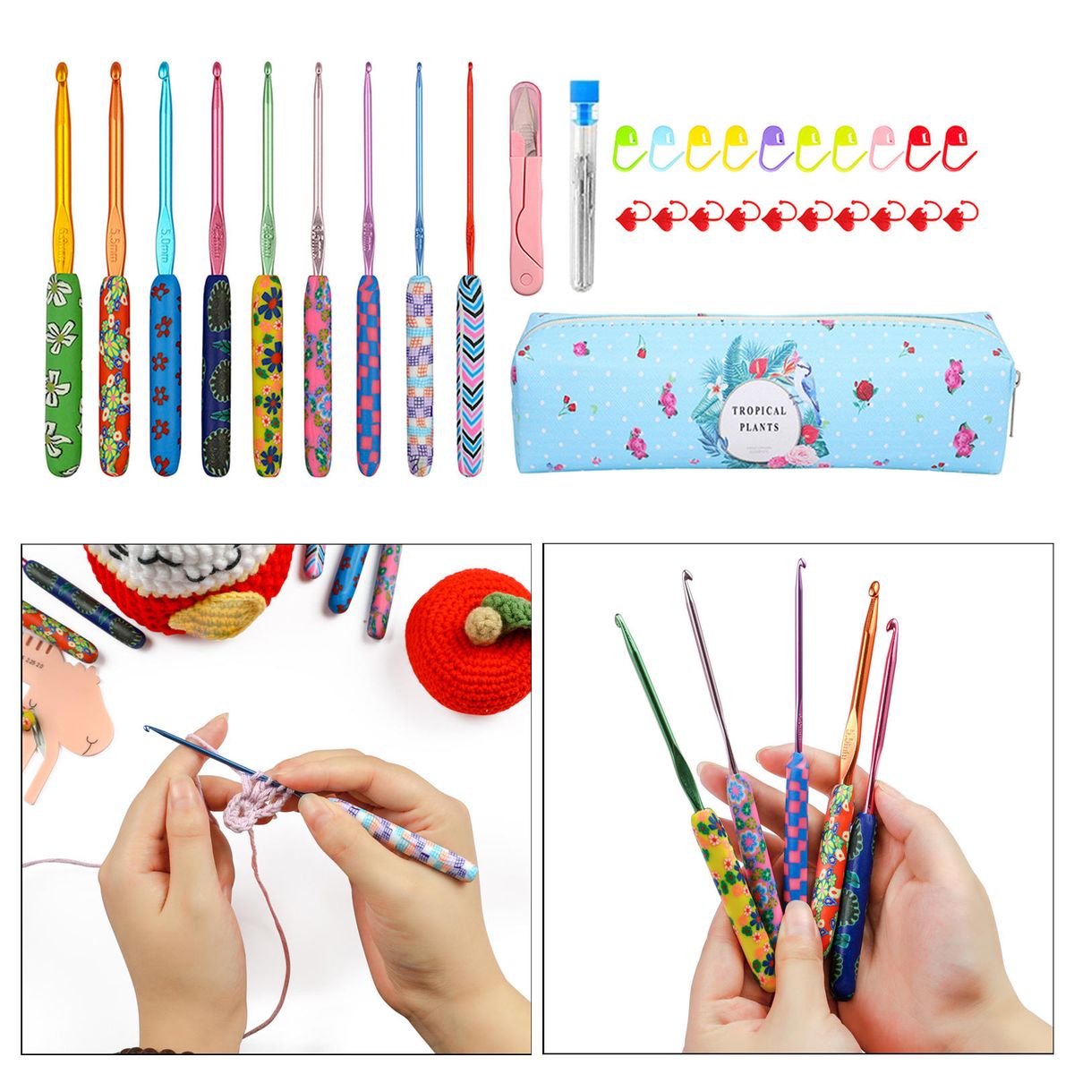 Large Eye Blunt  Yarn Knitting Plus Crochet Hooks Set