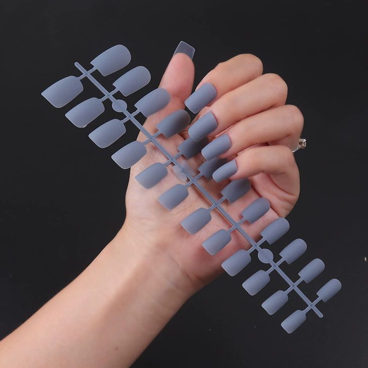 24 DIY Medium Grey Press On Nails + Free Nail Jelly Gum
