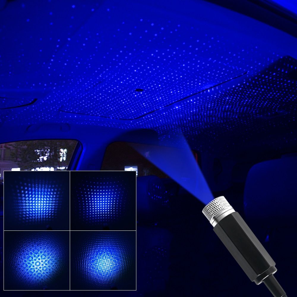 Car Led Interior Lights Starry Sky Ceiling Roof Star Night Light Romantic Projector USB Atmosphere Lamp Adjustable Galaxy Lights Blue