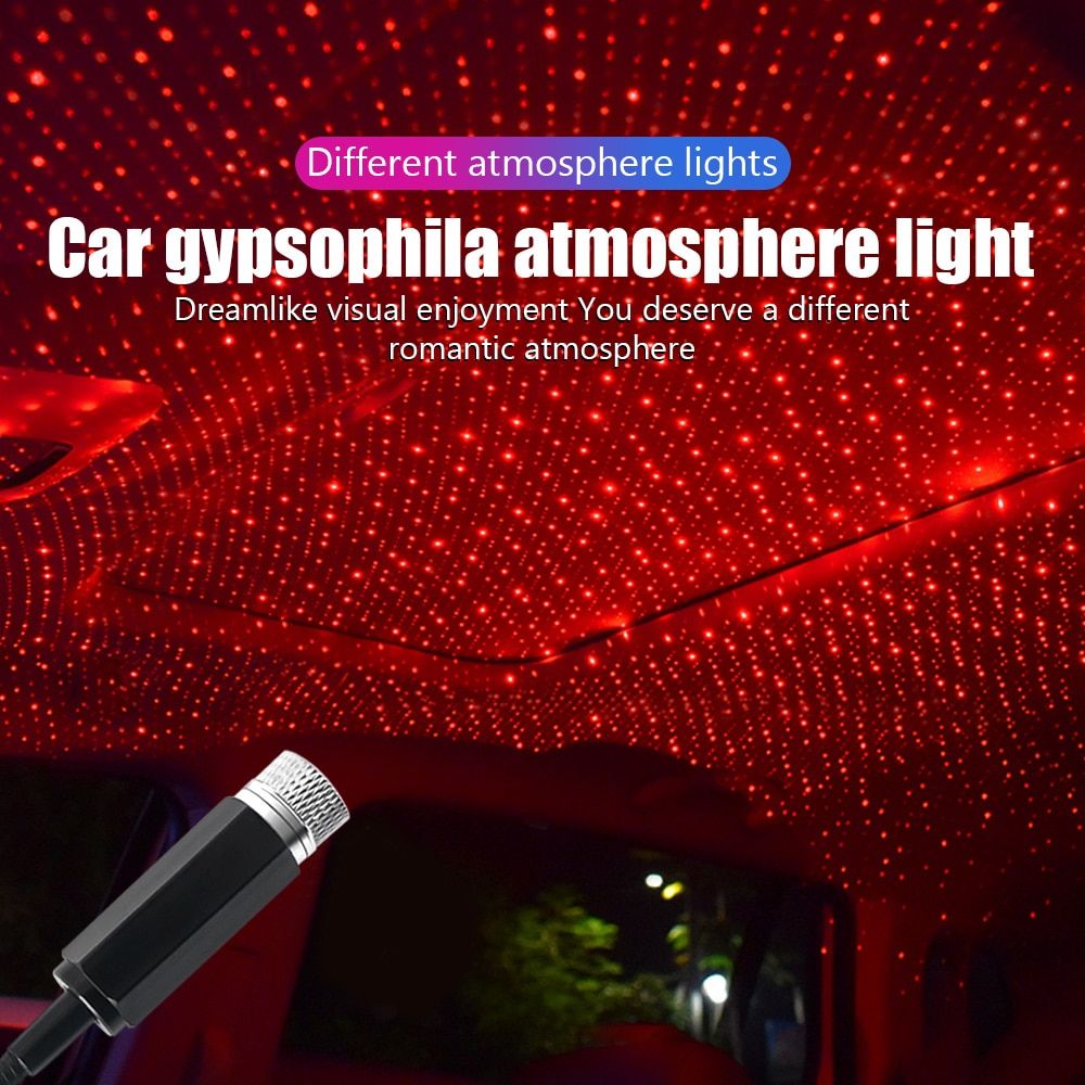 Car Led Interior Lights Starry Sky Ceiling Roof Star Night Light Romantic Projector USB Atmosphere Lamp Adjustable Galaxy Lights Blue