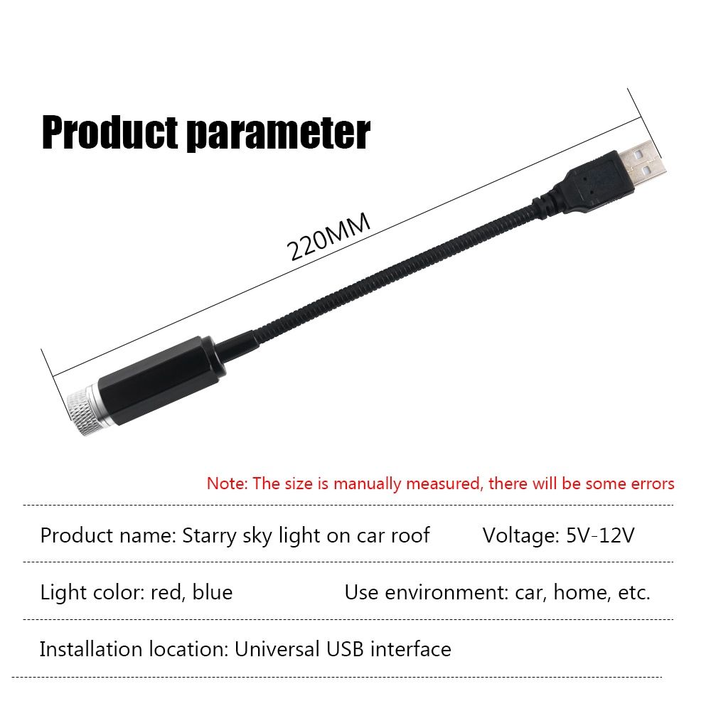 Car Led Interior Lights Starry Sky Ceiling Roof Star Night Light Romantic Projector USB Atmosphere Lamp Adjustable Galaxy Lights Blue