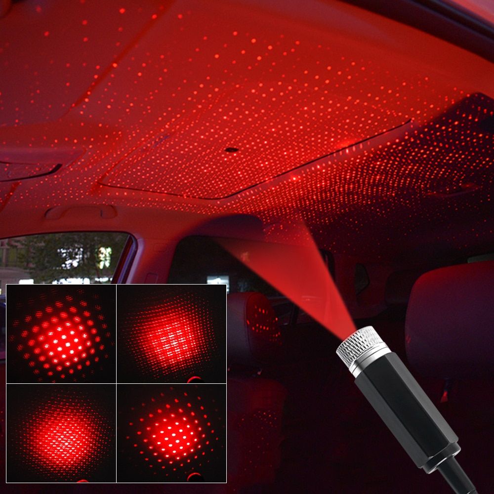 Car Led Interior Lights Starry Sky Ceiling Roof Star Night Light Romantic Projector USB Atmosphere Lamp Adjustable Galaxy Lights Blue