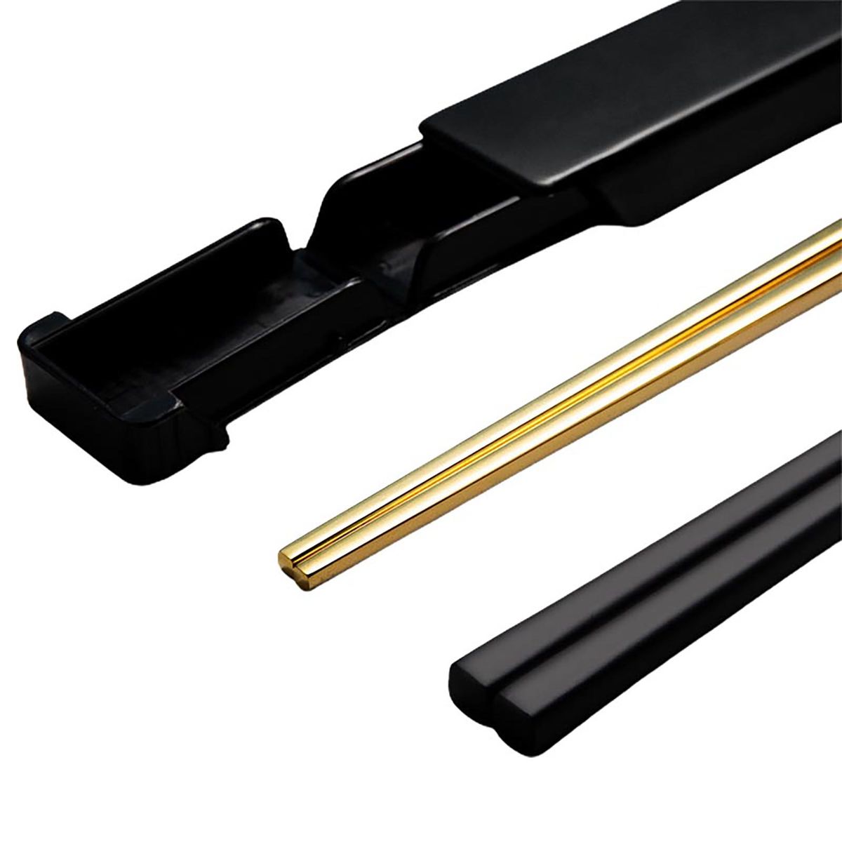 1 Set Stainless Steel Chopsticks With Case Reusable-Black