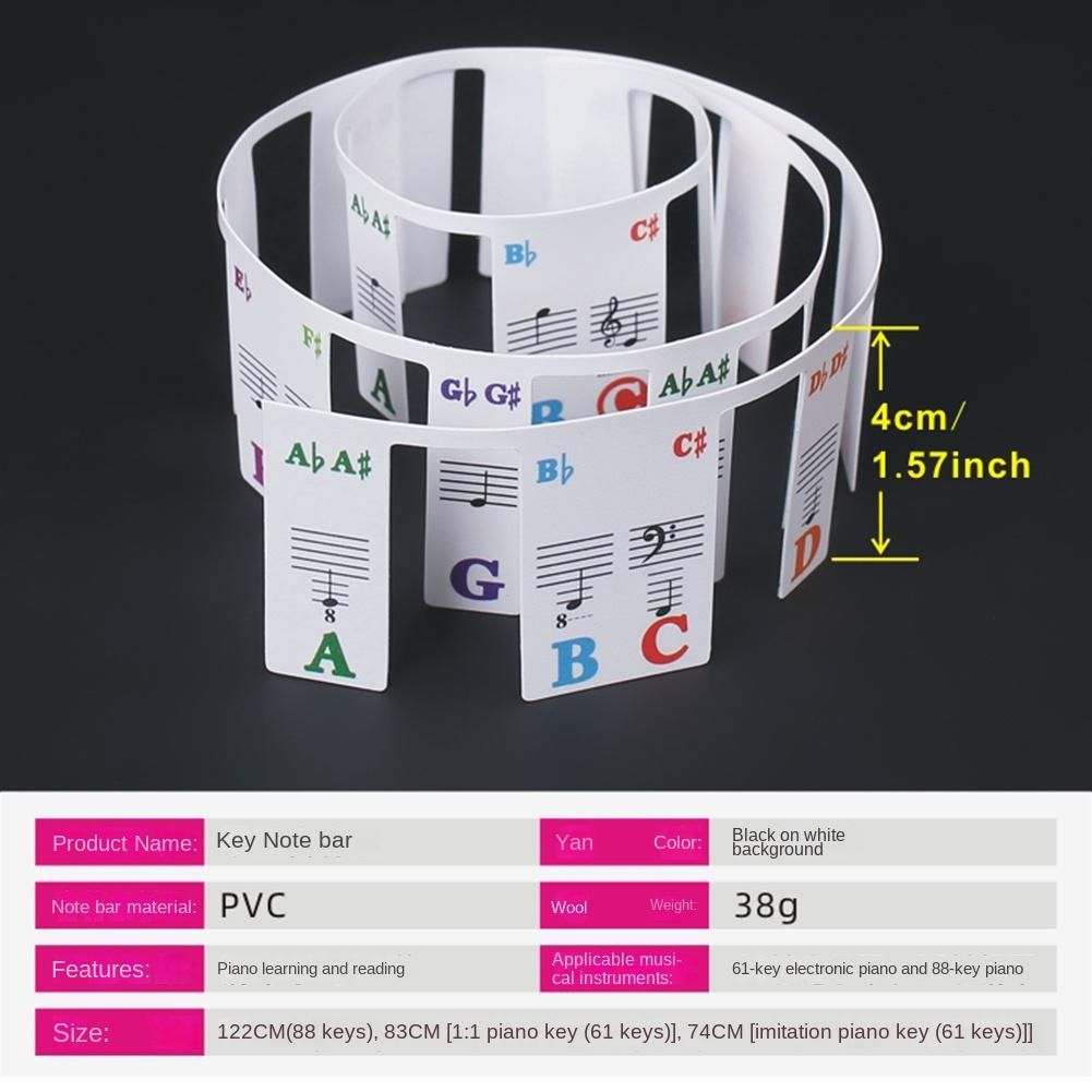Piano Keyboard Stickers Grand/Electric Piano 61 Keys Stave Notation Note Strip Label Symbol for Beginners Students