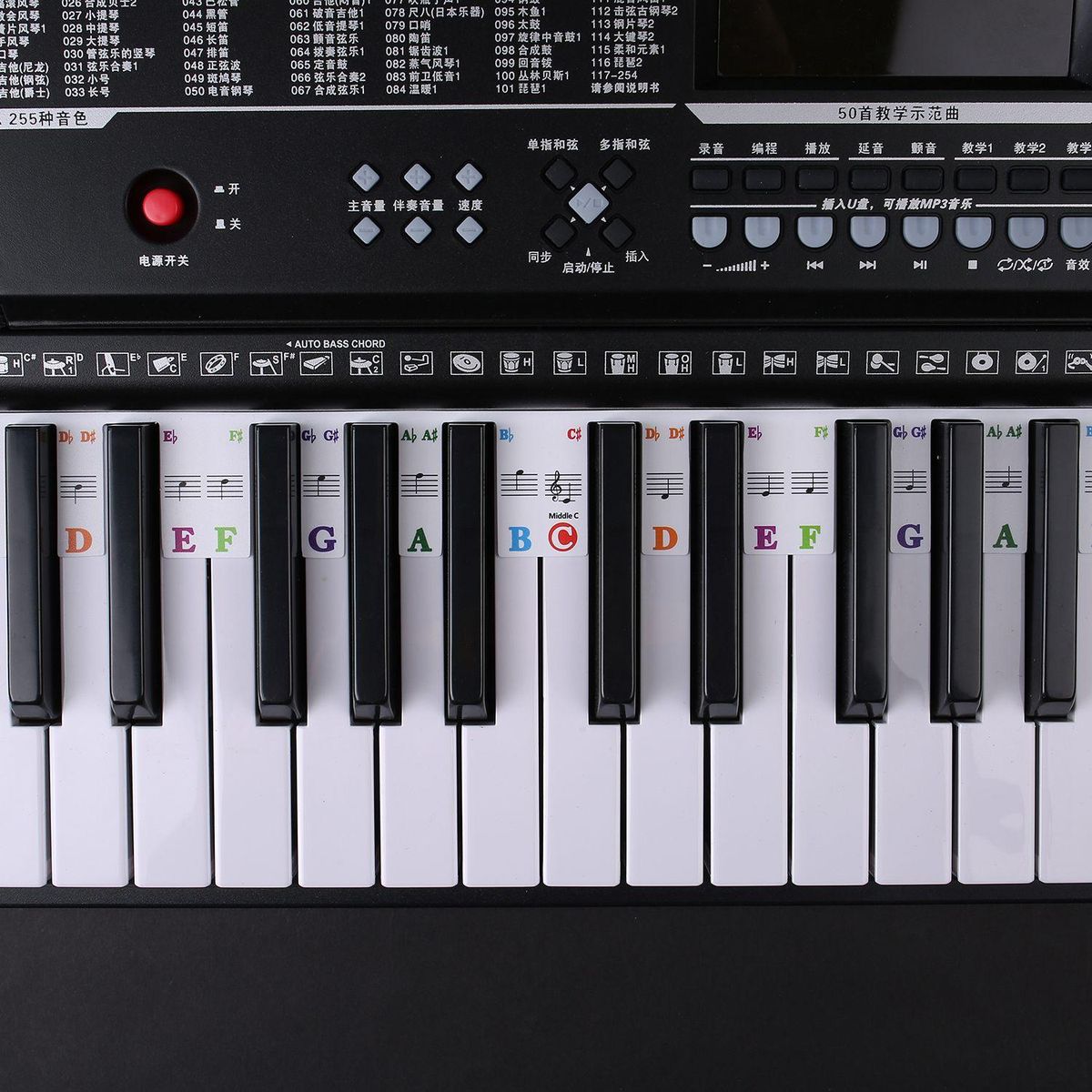Piano Keyboard Stickers Grand/Electric Piano 61 Keys Stave Notation Note Strip Label Symbol for Beginners Students