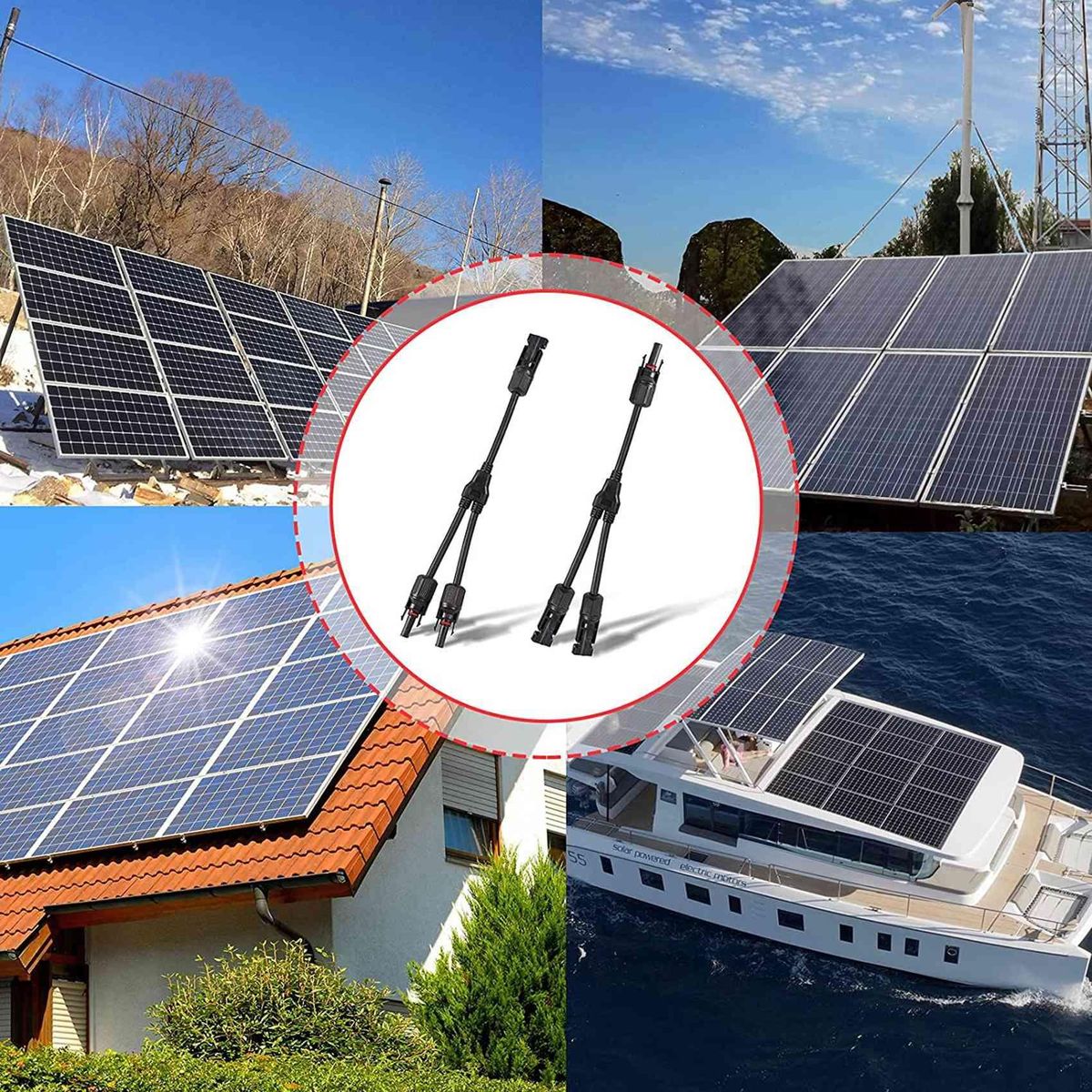 M/FF and F/MM Solar Connector DC1500V Y Branch Parallel Adapter Cable Cord Plug Tool Kit for Solar Panels