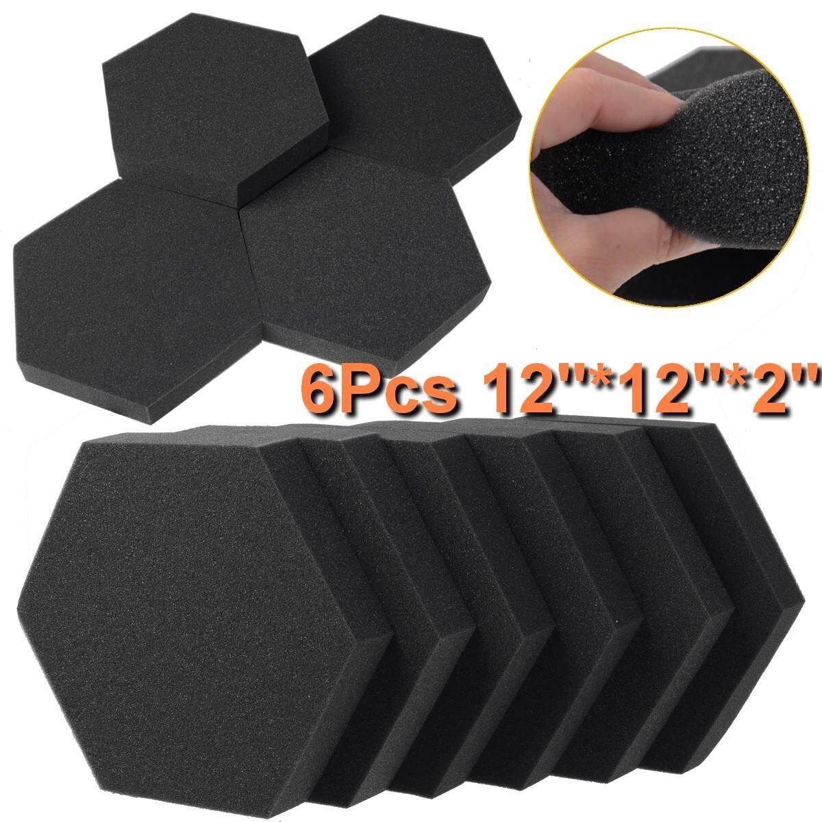 6x Charcoal Soundproofing Acoustic Foam Hexa Bevel Tiles Wall Panels 12X12X2