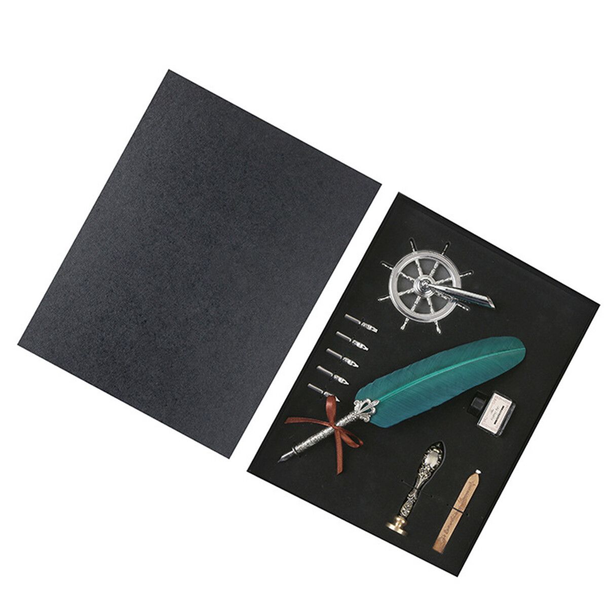 1 Set Vintage Antique Feather Quill Pen Calligraphy Writing Ink Pen School Office Stationery Gifts Green
