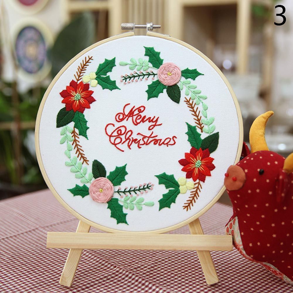 New Xmas Embroidery Cross Stitch Kit Embroidery Hoop Needle Punch Needle Thread DIY Crafts Christmas Ornament Sewing Accessory C3