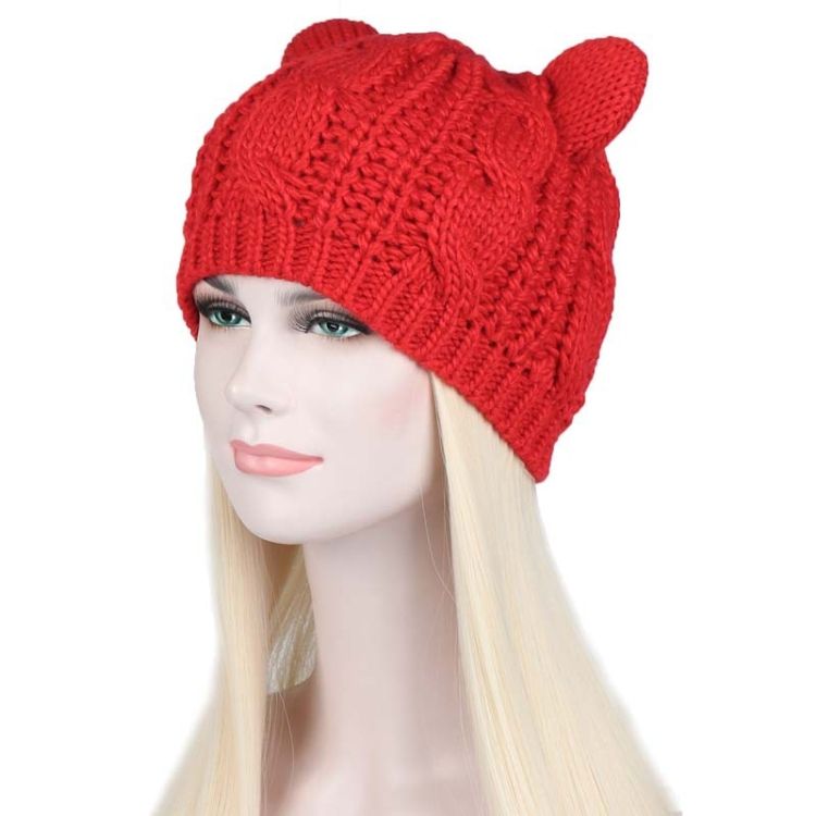 Ladies Twisted Cat Ears Shape Warm Wool Beret Ginger Yellow One Size