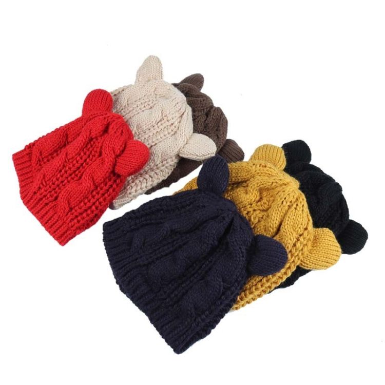 Ladies Twisted Cat Ears Shape Warm Wool Beret Ginger Yellow One Size