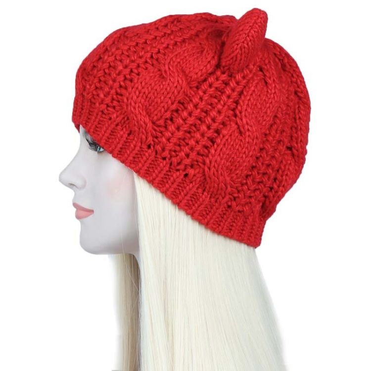 Ladies Twisted Cat Ears Shape Warm Wool Beret Ginger Yellow One Size