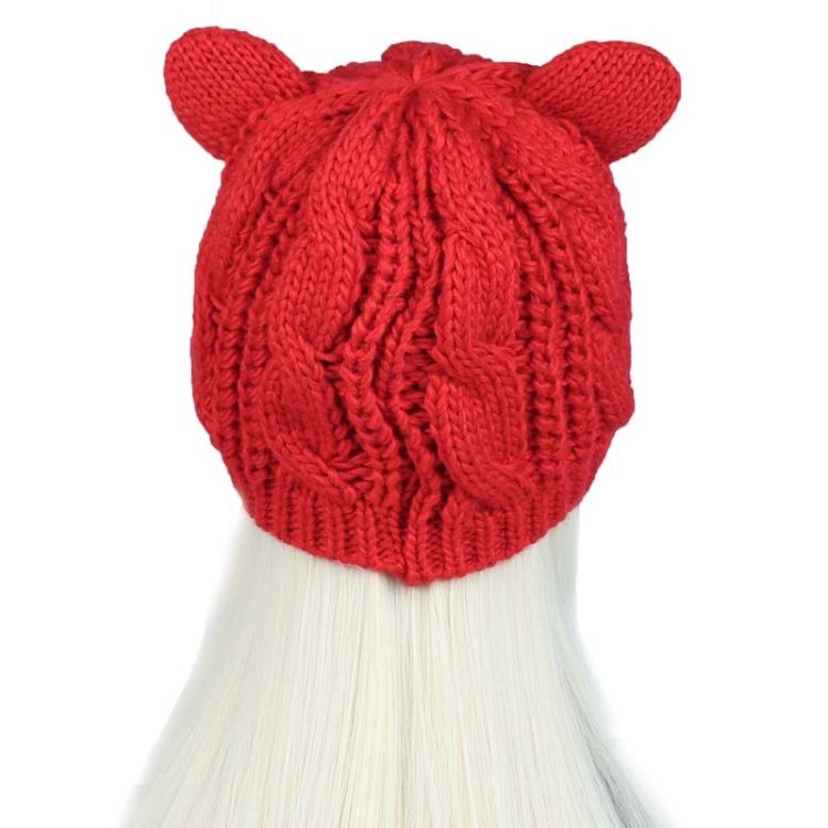 Ladies Twisted Cat Ears Shape Warm Wool Beret Ginger Yellow One Size