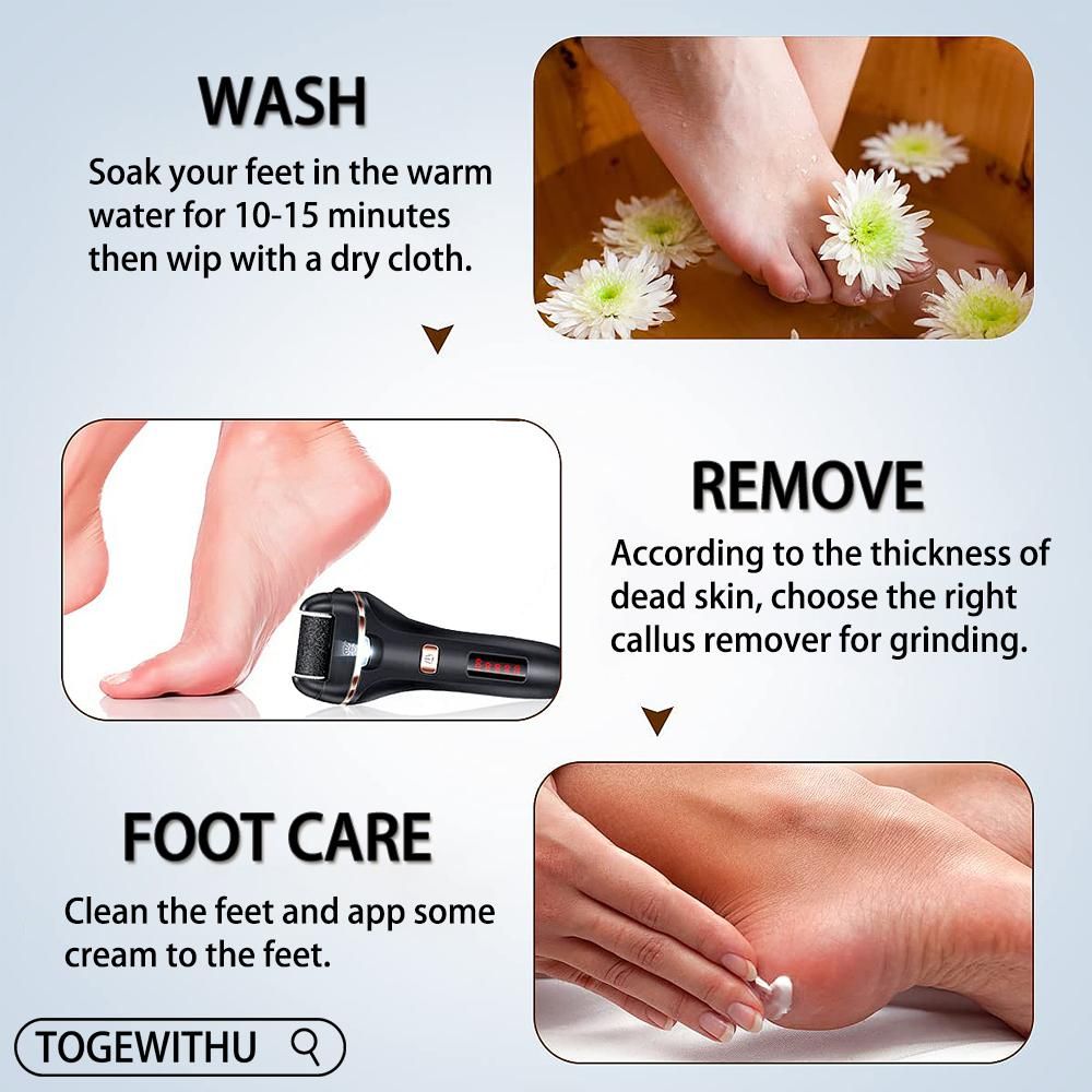 Electric Callus Remover, Foot Grinder Rechargeable Foot File Hard Skin Remover Pedicure Tools for Feet Electronic Callus Remover  Portable Waterproof Pedicure kit for Cracked Heels and Dead Skin Foot Care Foot Scrubber with L